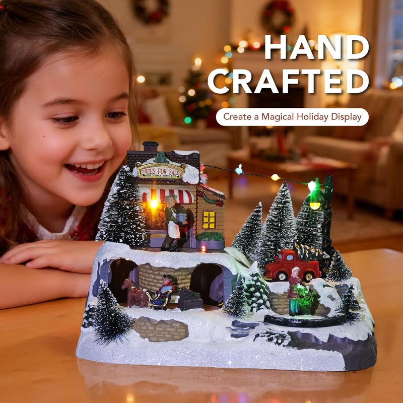 MerryPulse Christmas Village Houses, Festival Scene Colourful Lights Rotating Carriage and Santa Claus Decorations with 8 Musical for Xmas Home Table Displays - Image 2